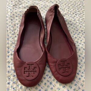 Tory Burch Maroon Burgundy Leather Flats 10.5